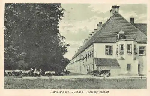 A173 Deutschland 1928 Schleißheim Schlosswirtschaft Gaststättenwagen Postkarte
