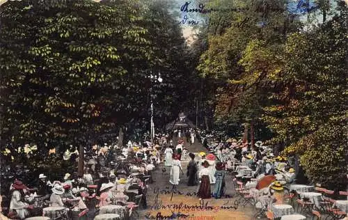 A174 Deutschland 1914 Herrenkrug Magdeburg Park Gaststätte Terrasse Postkarte