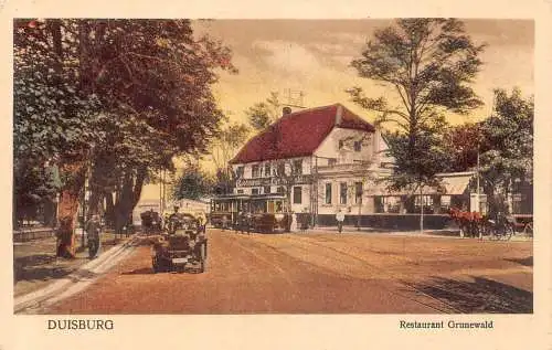 A174 Deutschland Duisburg Restaurant Grunewald Auto Straßenbahn Kutsche Oldtimer Postkarte