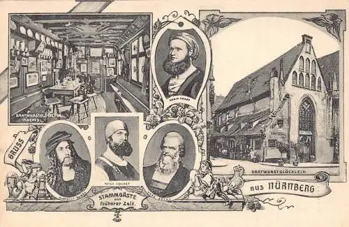 A174 Deutschland Gruss aus Nürnberg Bratwurstgloecklein Portraits Kneipe Postkarte