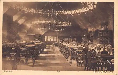 A175 Deutschland München Hofbräuhaus Saal Kneipe Bar Kronleuchter Postkarte