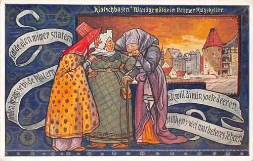 A178 Deutschland Bremen Ratskeller Kunst Comic Humor Frauen Klatsch Postkarte
