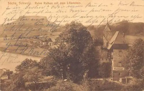A178 Deutschland 1915 Saechs Schweiz Ruine Rathen Lilienstein Restaurant Postkarte