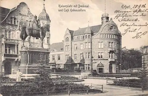 A174 Deutschland 1906 Erfurt Kaiserplatz Denkmal Cafe Hohenzollern Postkarte