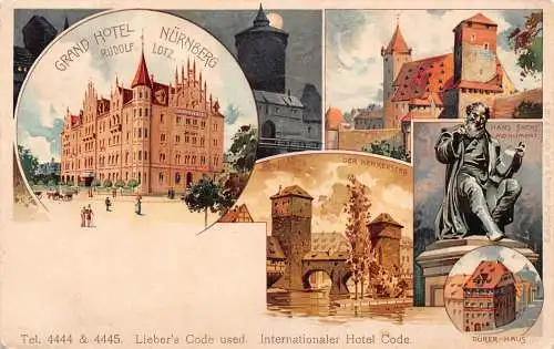 A175 Deutschland 1909 Nürnberg Granf Hotel Rudolf Lotz Dürer Haus Postkarte