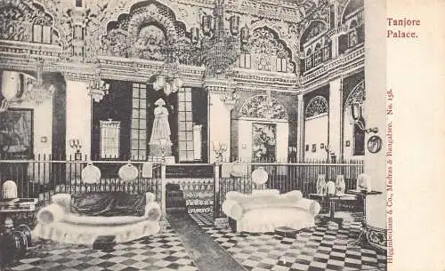 A007 Indien Tanjore Palace Innenraum Betten Thanjavur Maratha Vintage Postkarte