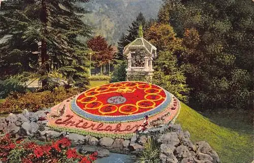 A761 Schweiz Interlaken Blumenuhr im Kurgarten Blumenuhr Vintage Postkarte
