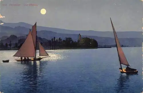A761 Schweiz Zuerichsee Die Ufenau Segelboote See Mondschein Postkarte