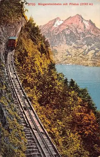 A761 Schweiz Buergenstockbahn mit Pilatus Standseilbahn Vintage Postkarte