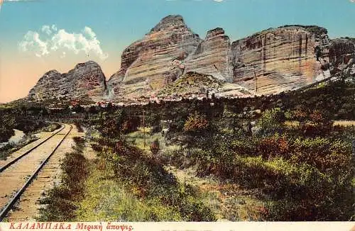 A762 Griechenland Kalambaka Kalabaka Meteora Cliffs Railway Vintage Postkarte