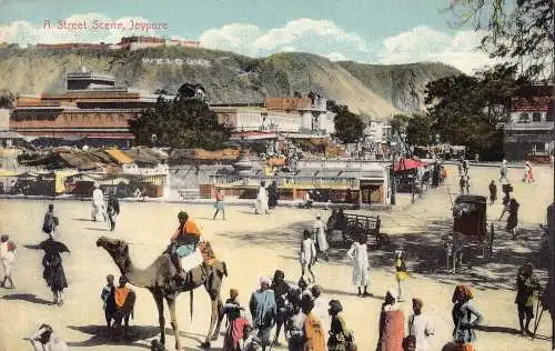 A006 Indien Straßenszene in Jeypore Kamel transportiert Männerkarren Vintage Postkarte