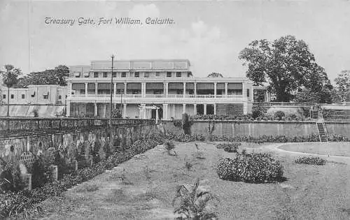 A006 Indien Kalkutta Treasury Gate Fort William Vintage Postkarte
