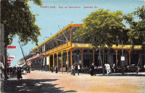 A763 Ägypten Port Said Rue du Commerce Splendid Bar Vintage Postkarte