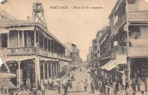 A763 Ägypten Port Said Street of Commerce Maison Arzt Geschäfte Vintage Postkarte