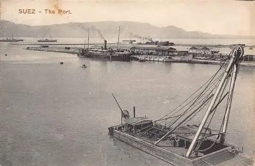 A763 Ägypten Suez The Port Steamboats Vintage Postkarte