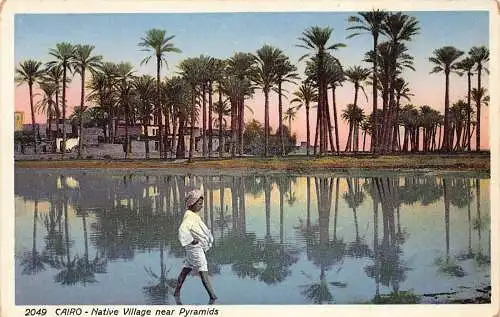 A763 Ägypten Kairo Ureinwohnerdorf in der Nähe von Pyramiden ethnische Frau Vintage Postkarte