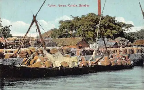 A004 Indien Bombay Baumwolle grün Colaba in Booten Vintage Postkarte