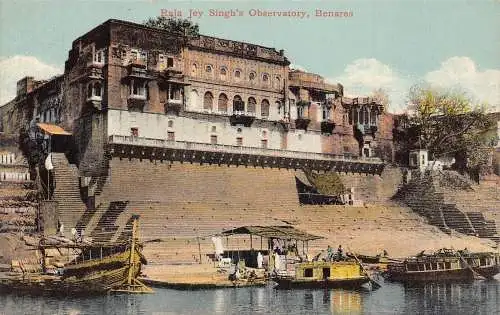 A005 Indien Raja Jey Singhs Observatorium Benares Boote Vintage Postkarte