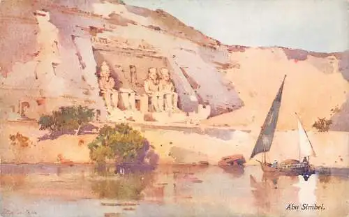 A763 Ägypten Abu Simbel Segelboot Kunst von Ella du Cane Vintage Postkarte