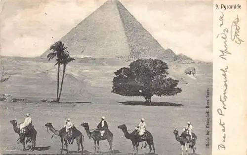 A763 Ägypten 1905 Große Pyramide Eingeborene reiten Kamelen ethnische Vintage Postkarte