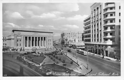 A765 Ägypten Kairo Boulevard Fouad I und Tribunal gemischte Autos Straßenbahn RPPC Postkarte
