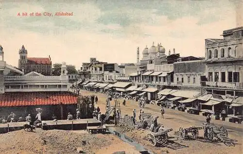 A005 Indien Stück Stadt Allahabad Karren Geschäfte Vintage Postkarte