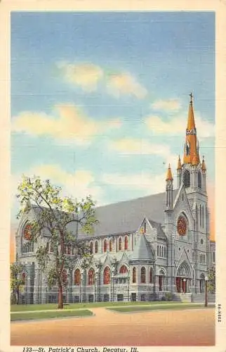 A766 US St Patrick's Church Decatur Illinois Vintage Postkarte