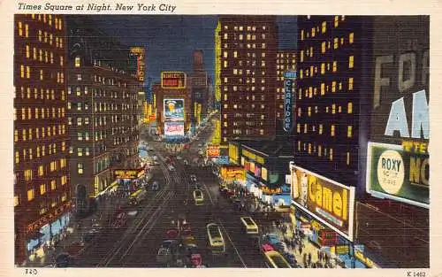 A766 US New York City Times Square at Night Kamel Schild Vintage Postkarte