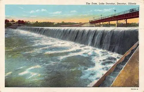 A766 US Dam Lake Decatur Decatur Illinois Bridge Vintage Postkarte