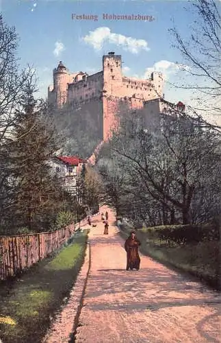 A002 Österreich Festung Hohensalzburg Schlossstraße Vintage Postkarte