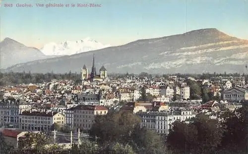 A003 Schweiz Genf Panoramablick Mont-Blanc Berg Postkarte