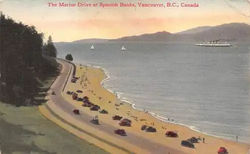 A766 Canada Marine Drive Spanish Banks Vancouver BC Vintage Postkarte