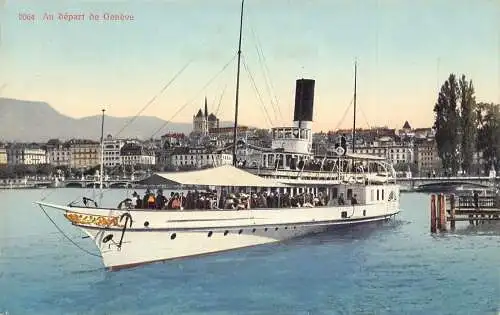 A003 Schweiz Dampfschiff ab Genf Vintage Postkarte