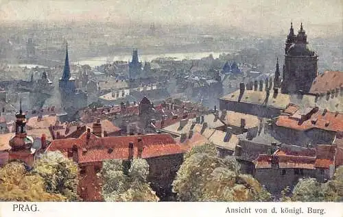 A002 Tschechien Prag Ansicht von d Koenigl Burg Gemälde signierte Postkarte