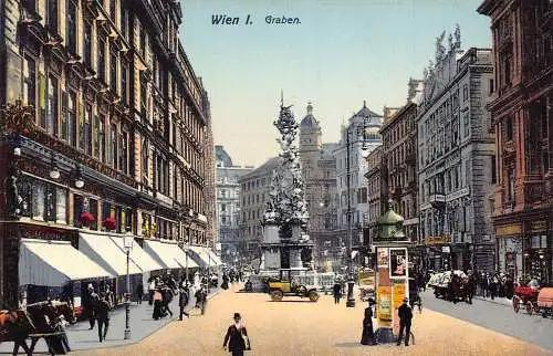 A002 Österreich Wien Graben Reklame Plakate Säule Restaurantwagen Oldtimer Postkarte