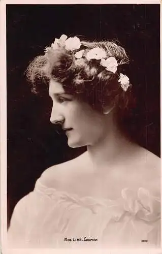 A768 Edwardianische britische Schauspielerin Miss Ethel Cadman Portrait 1909 RPPC Postkarte