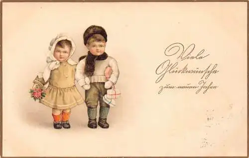 L393 Liebe Grüße Grüße 1916 Kinder Blumen Geschenke Vintage Postkarte
