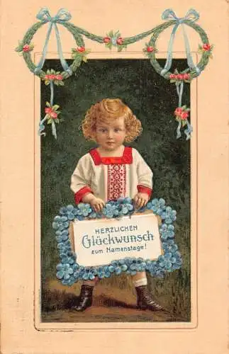 L394 Liebe Grüße 1911 Junge Blumen geprägte Postkarte