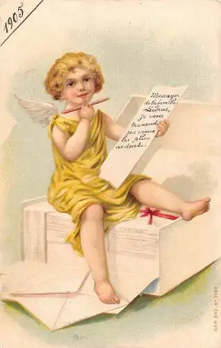 L394 Liebe Grüße 1905 Amor Cherub Schreibbrief geprägt Postkarte