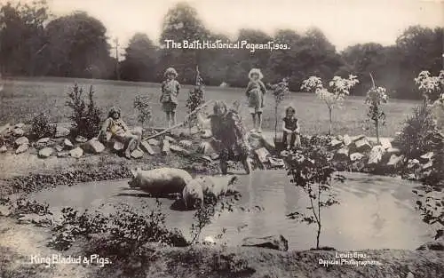 A769 Bath Historischer Festzug 1909 König Bladud und Schweine RPPC Postkarte