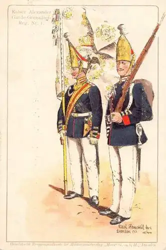 L057 Deutschland Kaiser Alexander Garde Grenadier Regiment Litho Vintage Postkarte