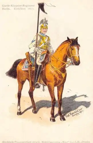 L057 Deutschland Garde Kurasier Regiment signiert Litho Vintage Postkarte