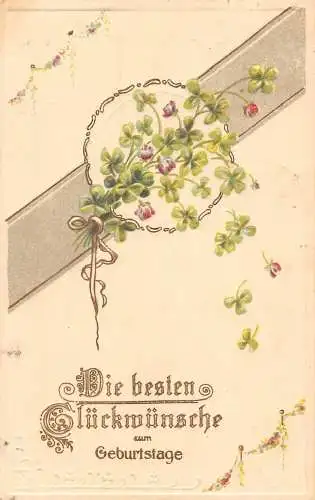 L394 Geburtstagsgrüße 1906 Blumen Maiglöckchen Prägepostkarte