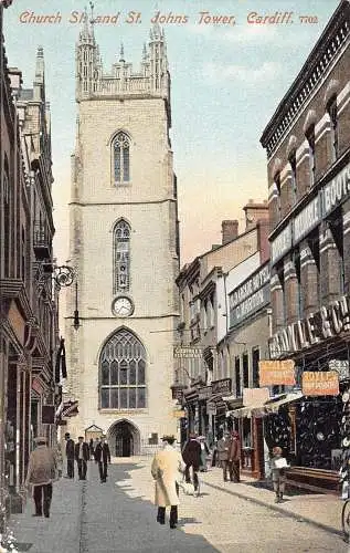 A771 Wales Cardiff Kirche St John's Tower Boyle's Shop Restaurant Postkarte