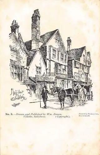 A771 England Kunst Alte Häuser in Marktstraße Kutsche Salisbury Vintage Postkarte
