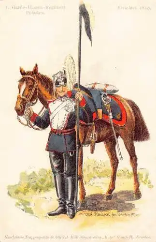 L057 Deutschland Ulanen Garde Regiment Potsdam signiert Litho Vintage Postkarte