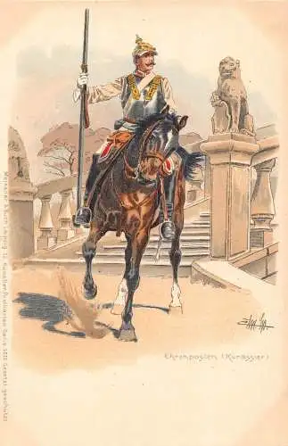 L057 Deutschland Kürassier Reiten signiert Litho Vintage Postkarte