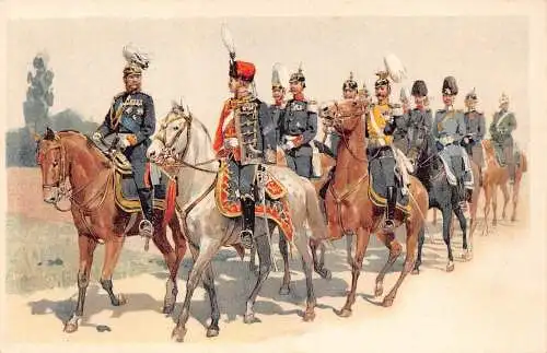 L055 Deutschland Kaiserliches Heer Parade Uniformen Litho Vintage Postkarte