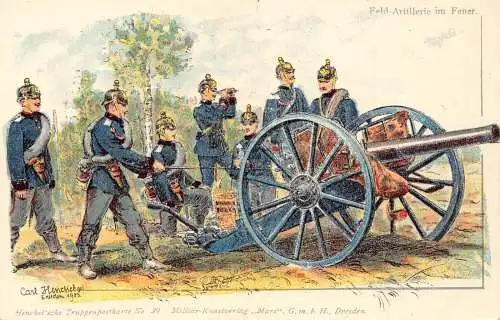 L055 Bundeswehr Feldartillerie Kanone in Feueruniformen signiert Litho Postkarte
