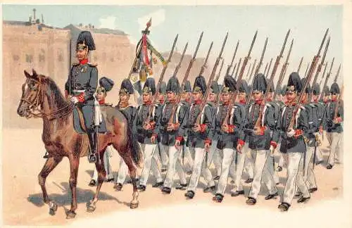 L055 Deutschland Kaiserliche Armee Infanterie Parade Uniformen Litho Vintage Postkarte